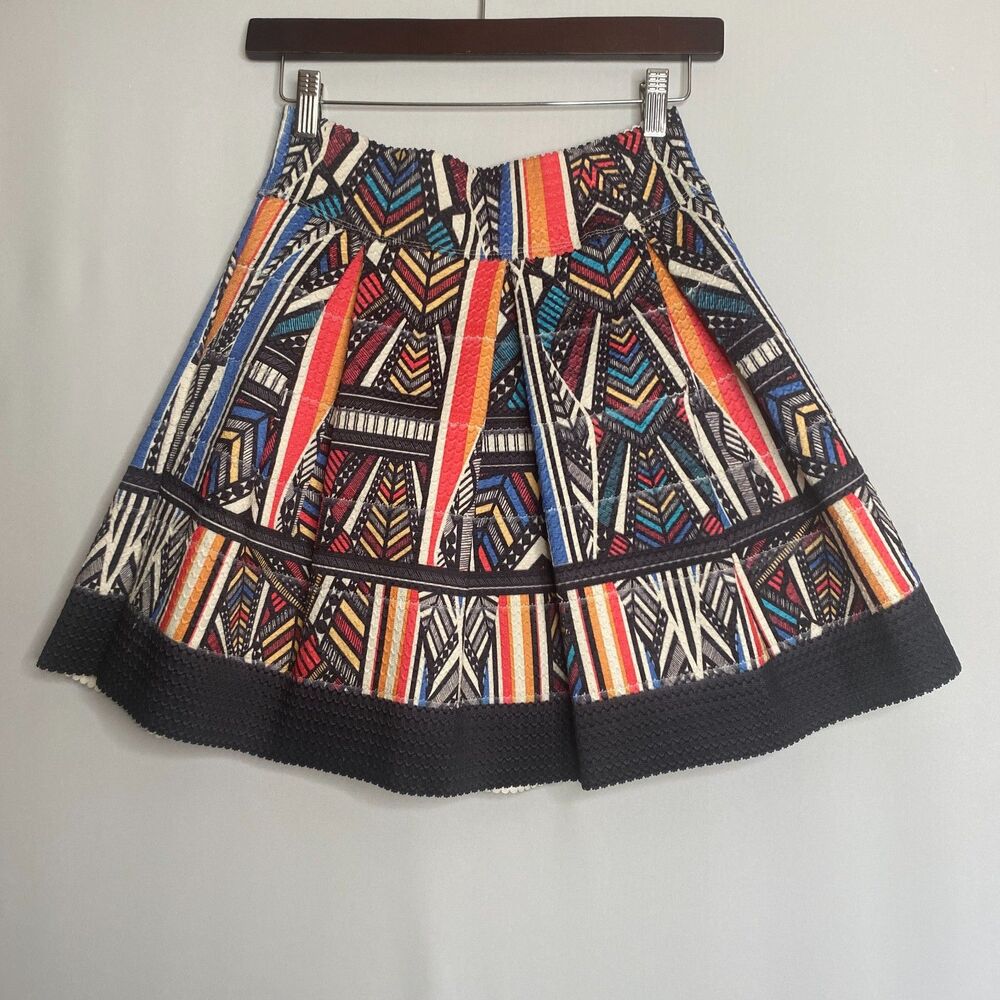 Aztec Tiered Colorful Skater Circle Mini Skirt Heavyweight Rubber Textile Size M